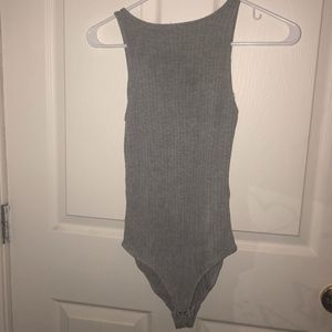 High neck grey ribbed body suit